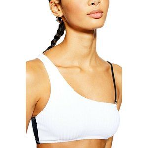 Topshop Bikini Top Ribbed One Shoulder White Contrast Swimsuit